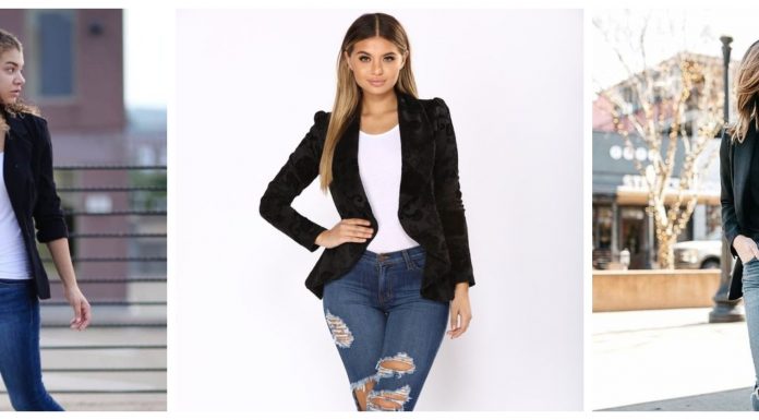 Ideja za outfit: črn suknjič + kavbojke