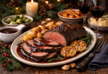 Recept: Praznična goveja pečenka z rdečim vinom, rožmarinom in česnom