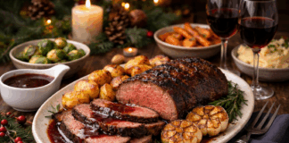 Recept: Praznična goveja pečenka z rdečim vinom, rožmarinom in česnom