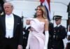 Melania Trump je na državni večerji sijala v roza obleki Dior Haute Couture