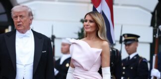 Melania Trump je na državni večerji sijala v roza obleki Dior Haute Couture
